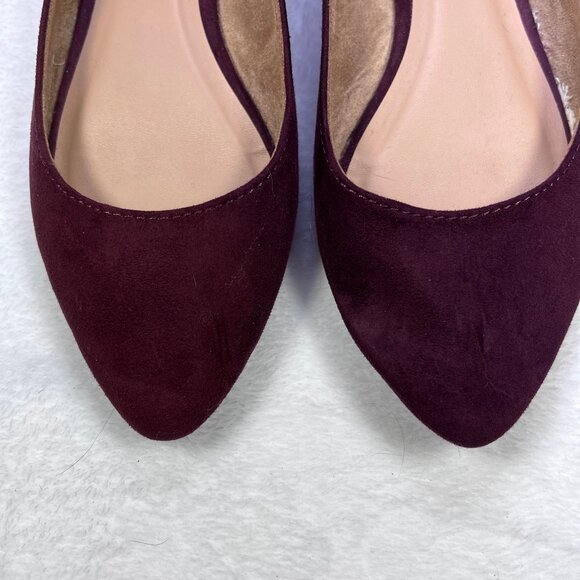 Burgundy Ballet Slip-on Flats Softly Pointed Toe Suede-like 7 Women Shoes - Picture 2 of 6